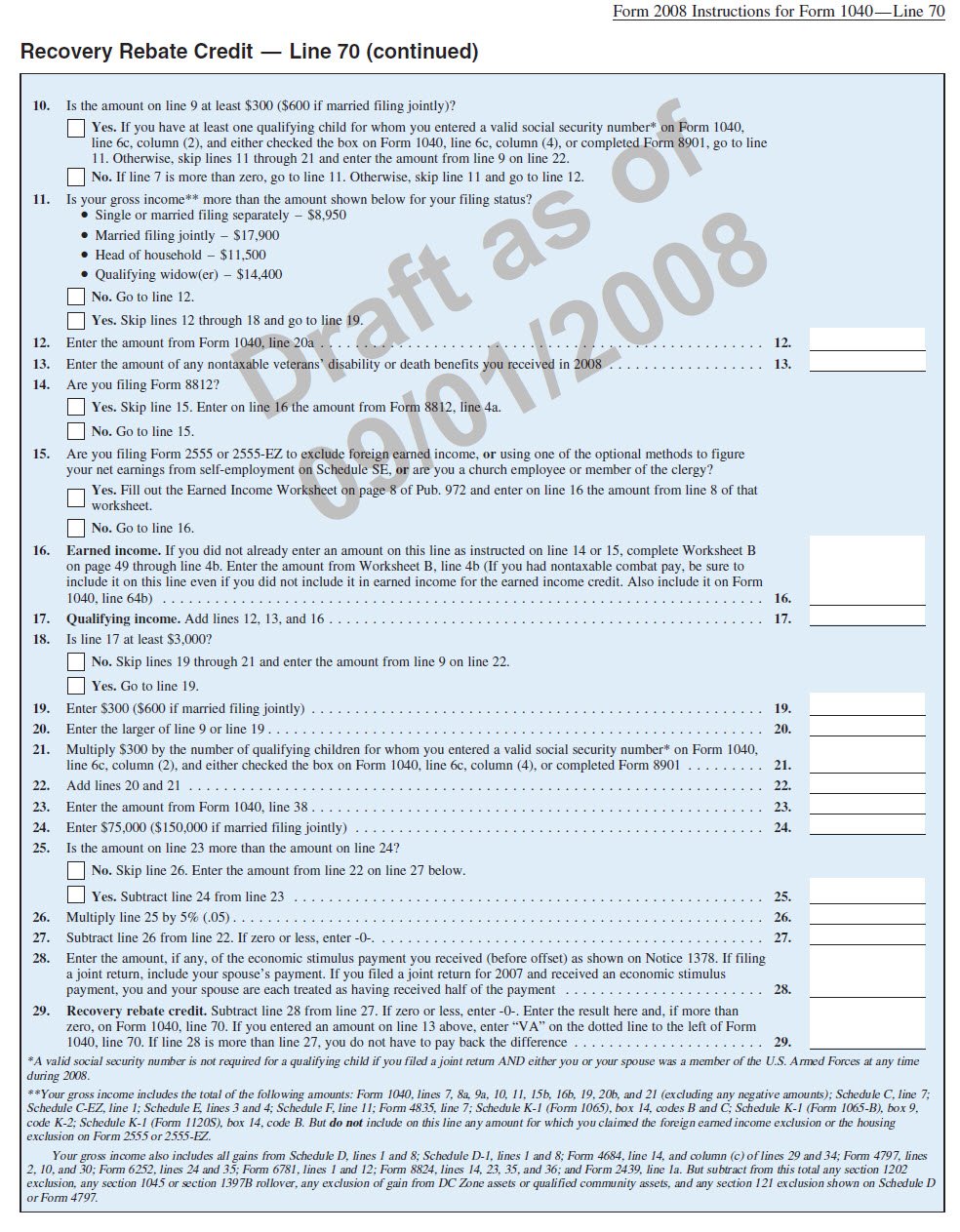 Recovery Rebate Credit Worksheet Form